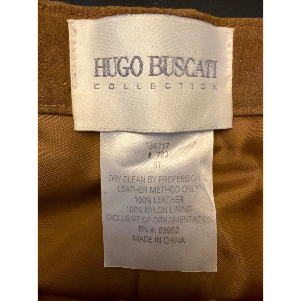 Hugo Buscati Pants Tan Leather Suede Straight Leg High Rise 8T Vintage Style - Picture 3 of 5
